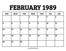 February 1989 Calendar